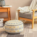 MOCOFO Unstuffed Round Pouf Cover, Boho Geometric Ottoman Footstool Cover with Handle, Decorative Floor Pillow & Storage Bean Bag for Living Room, Nursery, Patio (Yellow,18x18x8)