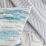 Chenille & Jacquard Pillow Covers 18x18 Inch Set of 2 - Textured Coastal Stripe Decor | Luxury Sofa Bed Cushion Covers in Seaside Beige & Teal Ombre (Oceanic Hues Collection)