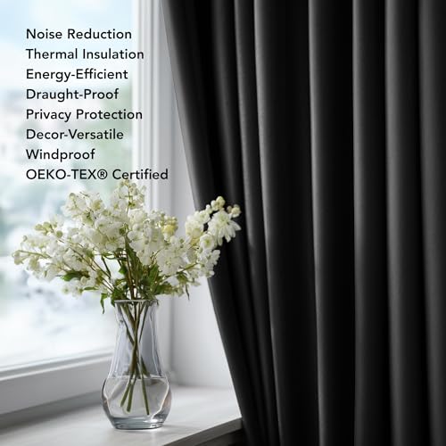 Deconovo Blackout Curtains for Bedroom, Thermal Insulated Room Darkening Grommet Window Drapes, Black, 42W x 63L Inch, Pack of 2 for Living Room & Nursery Privacy Panels