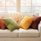 Topfinel Fall Burnt Orange Decorative Throw Pillows Covers 18x18 Inch Set of 4,Yellow Green Gradient Series Corduroy Striped Square Pillow Case,Western Modern Cushion Cover for Couch Sofa Bedroom