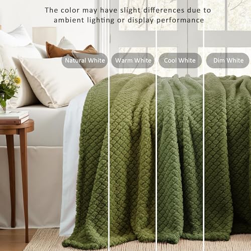 Exclusivo Mezcla Fleece Throw Blanket for Couch and Bed,Extra Soft Warm Decorative Fuzzy Throws for Women,Lightweight Cozy Blankets Size 50x60 Inches, Olive Green