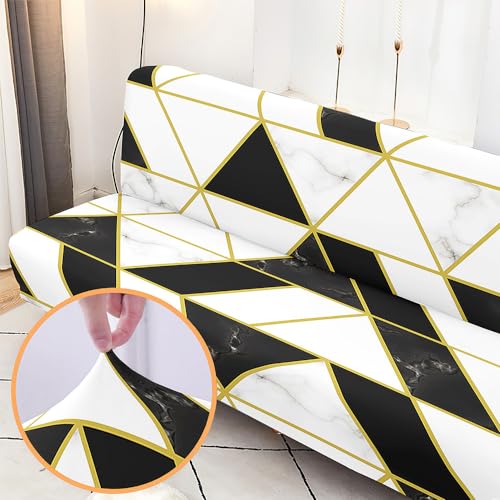 Hixingo Stretch Armless Futon Cover, Futon Mattress Cover Soft Futon Covers with Elastic Bottom, Washable Futon Slipcovers Marble Futon Couch Cover (Medium (63-75"),Black White Marble)