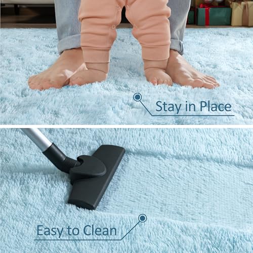 Ultra Soft Fluffy Rugs for Bedroom 4x6 Feet, Shag Area Rugs for Living Room, Large Comfy Furry Rug for Boys Kids Baby Room Decor, Non Slip Nursery Rug Modern Indoor Fuzzy Floor Carpet, Light Blue