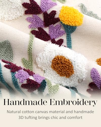 Embroidered Throw Pillow Cover, 18x18 Inch, Wildflower