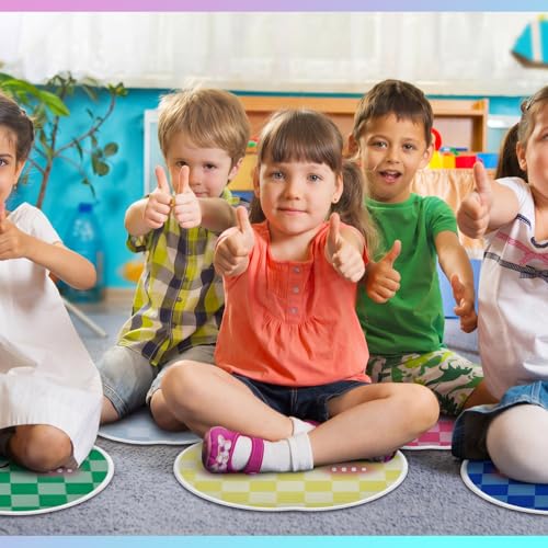 Breling 12 Pcs Apple Carpet Circle for Classroom Sitting 17 Inch Pastel Macaron Checkered Floor Cushions Rug Non Slip Floor Mat Back to School Group Activity Teacher Educational Learning Playing Area