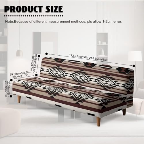 Western Aztec Armless Futon Cover Navajo Southwestern Ethnic Stretch Armless Sofa Slipcover with Elastic Bottom Washable Couch Covers for Sofa Decor