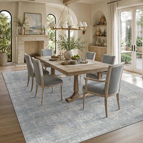 8x10 Area Rugs for Living Room Large Washable Rug, Blue/Beige