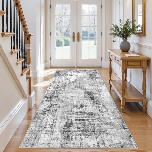 Extra Wide Hallway Rug 4x9: Washable Modern Abstract Living Room Rug Black