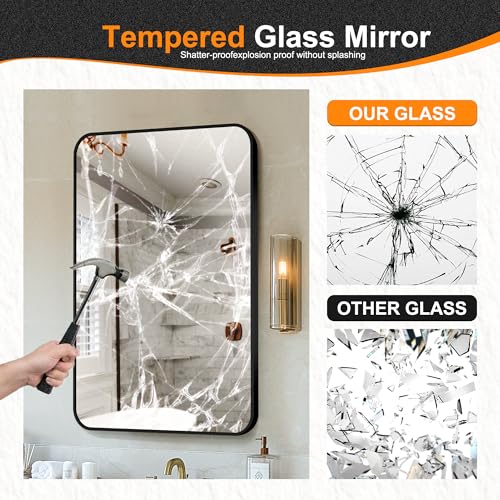Delma Bathroom Vanity Mirror, Black Framed Bathroom Mirror for Over Sink, High-Definition Bathroom Mirror, Versatile Bathroom Vanity Mirror, Hangs Horizontally or Vertically(30x20, Black)