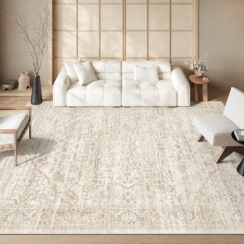 Rugland 8x10 Area Rugs - Stain Resistant Washable Rugs 8x10, Anti Slip Large Rugs for Living Room, Vintage Tribal Bedroom Area Rugs(8'x10', Distressed Beige)