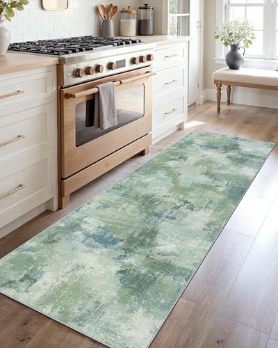 AMADA 2x5 Modern Abstract Washable Area Rug for Entryway Green