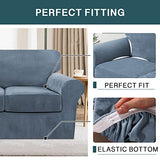 FantasDecor 2 Piece Chair Sofa Covers Velvet for Living Room Slipcovers with Individual Cushion Elastic Furniture Protector for Pets, Machine Washable (Armchair, Stone Blue)