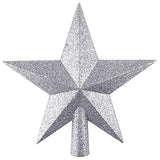 FEPITO Glitter Star Mini Christmas Tree Topper Shatter-Proof Small Christmas Tree Decoration Treetop for Holiday Ornament or Home Décor (Silver, 4.3 inches)