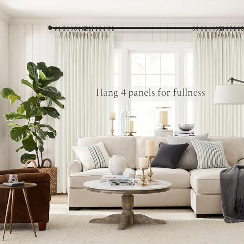 96 Inches Long Pinch Pleated Semi Sheer Curtains,Natural Linen Blended Light Filtering Window Curtains 96 Length 2 Panels for Living Room Bedroom Pinch Pleat Drapes with Hooks 2 Panels 40" Wx96 L
