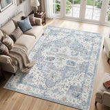 jinchan 6x9 Vintage Medallion Washable Area Rug, Blue/Gray