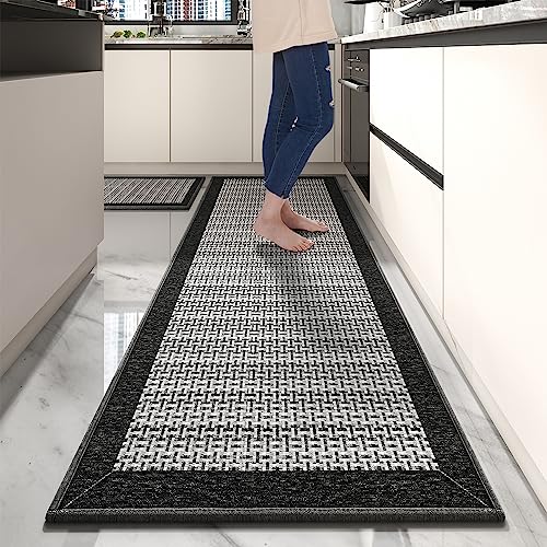 PADOOR Extra Large Kitchen Runner Rugs and Mats 2PCS, 2.5'x6'+20"x32",Black