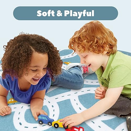 LIVEBOX Large Washable Kids Rug, 4'x6' Non-Slip Car Road Rug for Playroom, Fun Kids Room Rugs for Bedroom, Blue Road Carpet Indoor Kid Play Mat for Toy Toddler Room Classroom