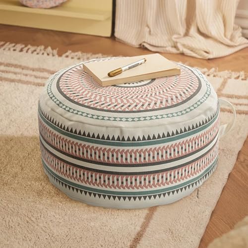 Unstuffed Round Pouf Cover, 18in Boho Ottoman, Geometric Pattern