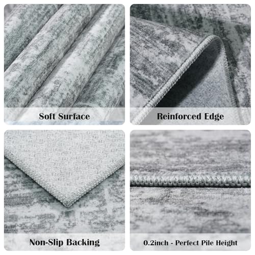 3x6 Washable Kitchen Runner Rug: Abstract Soft Neutral Carpet Gray
