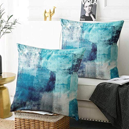 Set of 2 Turquoise and Grey Art Artwork Contemporary Decorative Gray Home Decorative Throw Pillow Covers Cushion Covers for Bedroom Sofa Living Room 18X18 Inches