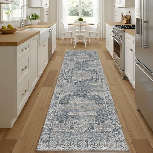 2'6''x8' Washable Runner Rug for Hallway Kitchen, Blue