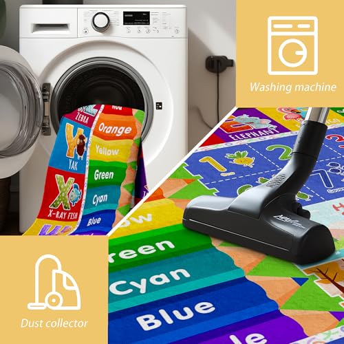 5x7 Kids Rug for Classroom & Playroom - ABC Alphabet Educational Area Rug with Animals Numbers & Colors - Non-Slip Carpet Playmat for Nursery Preschool Elementary