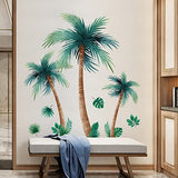 3D Removable Tropical Rainforest Wall Sticker Brown Tree Green Leaves Wall Decal DIY Peel and Stick Coconut Tree Wall Decor for Kids Girls Boys Bedroom Living Room Nursery Classroom Playroom