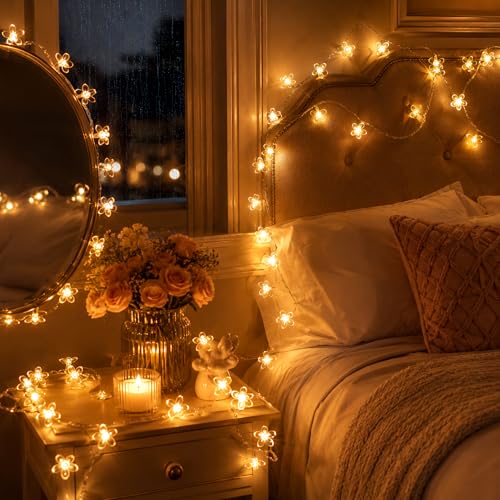 Indoor Plug in Decorative Fairy Flower String Lights, 33ft 100 LED Twinkle Cherry Blossom Floral Lamp for Bedroom Window Wall Ceiling Tree Hanging, Christmas Easter Birthday Decor (Warm White)