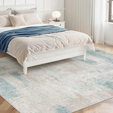 Washable Area Rug 5x7, Modern Abstract Carpet for Bedroom Blue