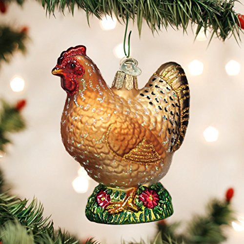 Old World Christmas Spring Chicken Glass Blown Ornament for Christmas Tree, Handcrafted Holiday Decoration, Farm Animal Collection