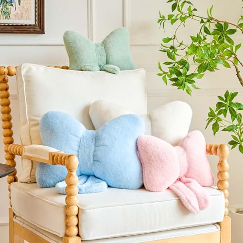 Lfsaaj Bowknot Pillow Pink Cute Bow Decorative Throw Pillows 12" Aesthetic Home Decor Bow Cushions Butterfly Knot Plush Pillow for Bedroom Couch