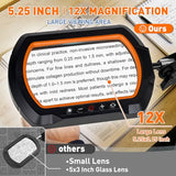 HITTI 12X Square Magnifying Glass with Light and Clamp, Hands-Free Lighted Stand with Ultra Long 3-Section Arm | 5 Color Modes & Stepless Dimming LED Desk Lamp for Workbench, Crafting, Reading -Yellow