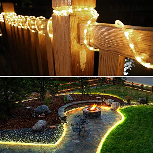 LE 33ft 240 LED Rope Lights Outdoor 24 Volts, 3/8 inch Clear Tube, Upgraded 2700K Warm White, Connectable (Up to 3 Sets), Not Dimmable, Waterproof String Lights for Patio Deck Railing Stair Landscape