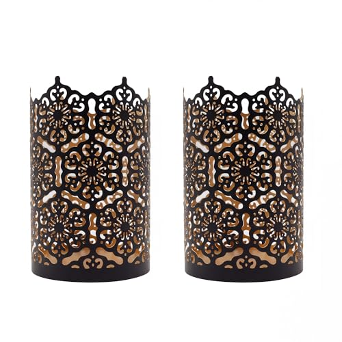 Hosley's Set of 2 Flower 7" High Cut Bronze Candle Holder & Lantern. Ideal for Use with Hosley Highly Scented Candles, Jar Candles. Can be Used as a Decorative Centerpiece in Your Living/Dining Room