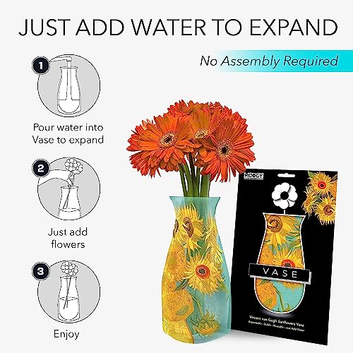 MODGY Collapsible and Expandable Plastic Flower Vase, Unbreakable, Foldable, Decorative Modern Centerpieces, Table Decorations, Van Gogh Sunflowers, 1 Pack
