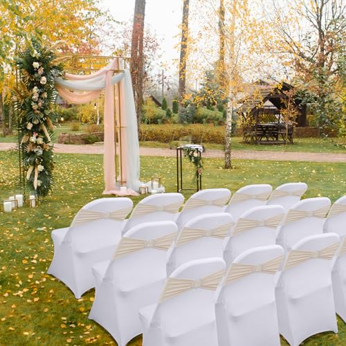 Stretch Folding Chair Covers 10PCS White Spandex Chair Covers Protector for Wedding Party Dining Banquet, Washable Universal Fitted Chair Slipcovers for Celebration Birthday (White, 10pcs)