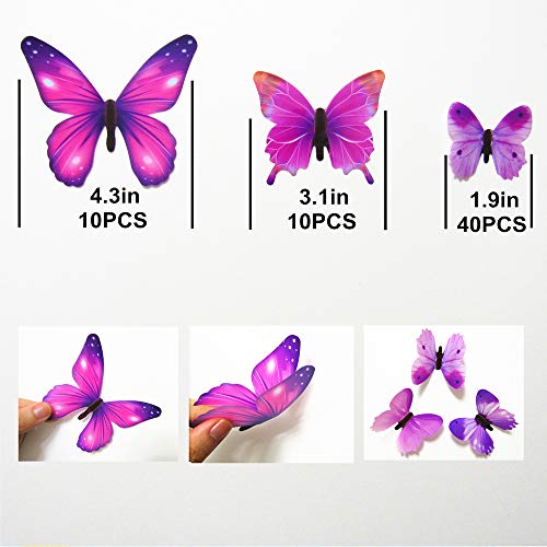 60PCS Butterfly Wall Decals - 3D Butterflies Decor for Wall Removable Mural Stickers Home Decoration Kids Room Bedroom Decor (Pink)