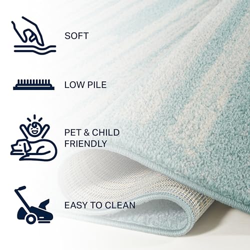 JONATHAN Y Khalil Modern Berber Stripe Turquoise/Cream Runner Rug, 2x8, Contemporary, Bohemian, Easy-Cleaning for Living Room, Bedroom, Kitchen, Pet Friendly, Non-Shedding (MOH207D-28)