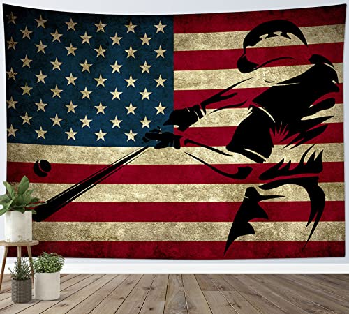 LB Sports Tapestry for Boys Room Baseball Wall Tapestry American Flag Wall Hanging Poster for Living Room Bedroom Dorm and Birthday Party Wall Decor,60x40 Inch