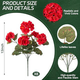 Ammyoo Artificial Geranium Flowers for Outdoors Decoration, 6 Pcs Fake Silk Geraniums Flower UV Resistant Look Real Faux Plants for Spring Garden Porch Planter Yard Table Centerpieces Decor