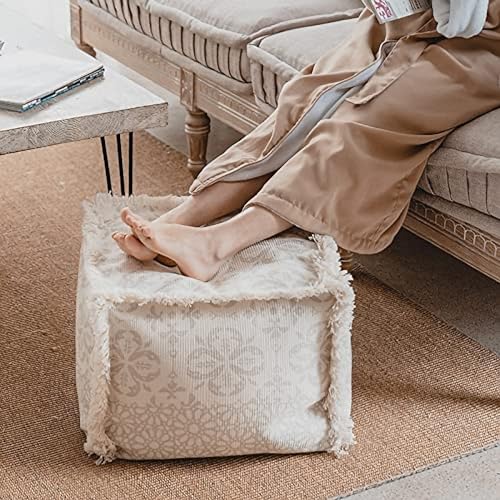 MOCOFO Boho Pouf Cover Unstuffed Square Ottoman Pouf Chair,Home Decor Pouf Cover(Green,40x40x30cm)