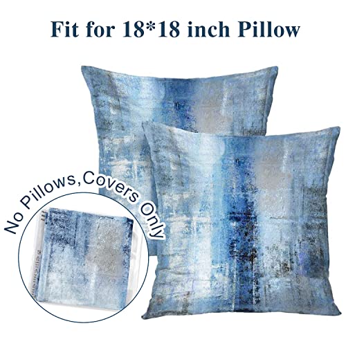 Blue and Grey Abstract Art Artwork Pillow Cover, Gallery Modern Decorative Throw Pillows Cushion Cover for Bedroom Sofa Living Room 18 x 18 Inch Set of 2