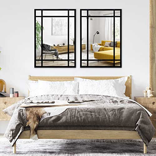HQiJun Black Rectangle Mirror, Farmhouse Decorative Wall Mirror for Entryway, Living Room, Bedroom, Hallway, Fireplace, Accent Wall Decor (Black1, 34" x 24")