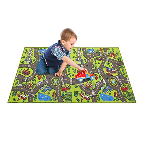 Kids Rug Playmat 80 inches by 40 inches! City Life Great for Playing with Cars and Toys - Play Learn and Have Fun Safely - Educational Road Traffic Play Mat for Bedroom Play Room Game Safe Area