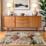 Washable 3x5 Area Rugs - Abstract Living Room Rus Low Pile Area Rug for Bedroom Soft Water Resistant Non Slip Modern Floor Area Rugs for Entry Dinning Room 3x5 Red Green Multi