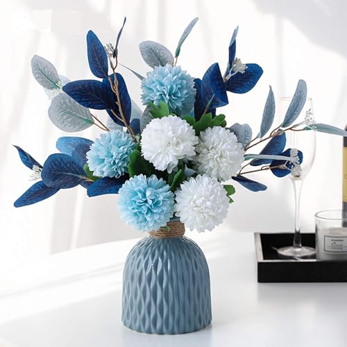 Artificial Flowers with Ceramic Vase Faux Hydrangea Flower Arrangements Table Centerpieces for Home Garden Party Wedding Decoration