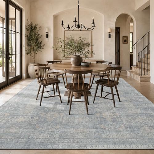 9x12 Area Rugs for Living Room Large Washable Rug, Blue/Beige