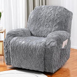 6 Pieces Oversized Recliner Chair Covers Geometric Jacquard Plush Slipcovers Sofa Covers Soft Fuzzy Fluffy Anti-Slip Furniture Protector for Kids Elastic Bottom (Gray, Oversized Recliner Loveseat)
