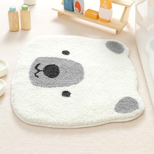 Molesun Cute Animal Bath Mat Soft, Shower Rug Plush Microfiber Funny Bath Rug Water Absorbent Floor Mats, Bathroom Rug for Kids Room, Bedroom, Kitchen (Polar Bear, 20 x 24)