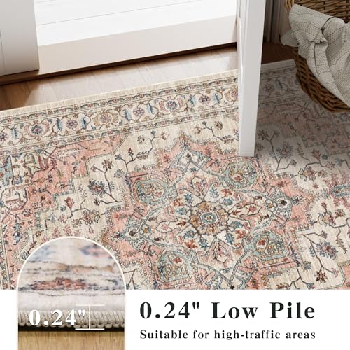 2x5 Vintage Runner Rug Low Pile Non-Slip Washable Kitchen Rug